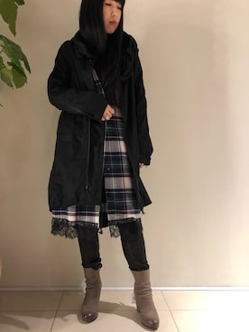 「KMRii」｜「アイテム（モッズコート）」を使った、照井千尋さん（レディース・163cm）の秋コーディネート