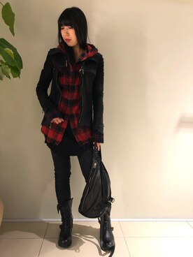 「KMRii」｜「アイテム（ブルゾン）」を使った、照井千尋さん（レディース・163cm）の秋コーディネート