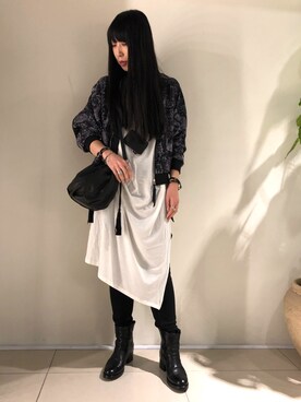 「KMRii」｜「アイテム（ブルゾン）」を使った、照井千尋さん（レディース・163cm）の冬コーディネート