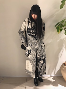 「KMRii」｜「アイテム（ノーカラージャケット）」を使った、照井千尋さん（レディース・163cm）の冬コーディネート