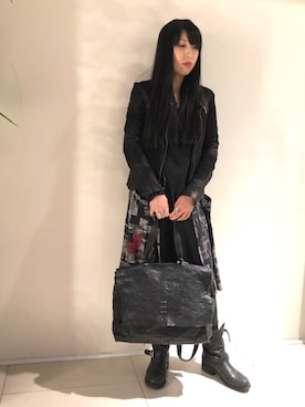 「KMRii」｜「アイテム（ライダースジャケット）」を使った、照井千尋さん（レディース・163cm）の冬コーディネート