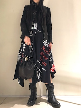 「KMRii」｜「アイテム（ライダースジャケット）」を使った、照井千尋さん（レディース・163cm）の冬コーディネート