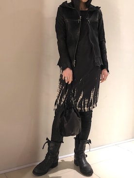 「KMRii」｜「アイテム（ライダースジャケット）」を使った、照井千尋さん（レディース・163cm）の春コーディネート