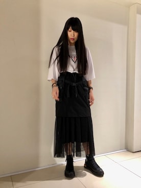 「SUPERTHANKS」｜「アイテム（スカート）」を使った、照井千尋さん（レディース・163cm）の夏コーディネート