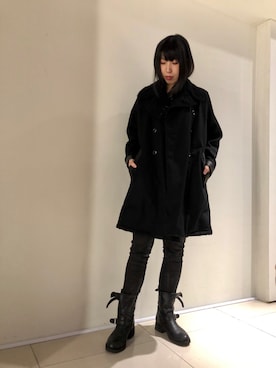 「KMRii」｜「アイテム（ピーコート）」を使った、照井千尋さん（レディース・163cm）の秋コーディネート