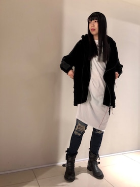 「KMRii」｜「アイテム（ブルゾン）」を使った、照井千尋さん（レディース・163cm）の秋コーディネート