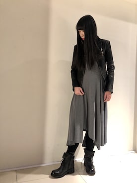 「KMRii」｜「アイテム（ライダースジャケット）」を使った、照井千尋さん（レディース・163cm）の冬コーディネート