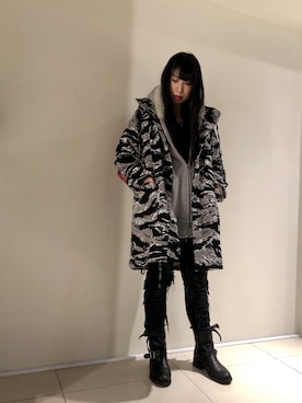 「PASCAL MARIE DESMARAIS（パスカルマリエデマレ）のアイテム（モッズコート）」を使った、照井千尋さん（レディース・163cm）の冬コーディネート