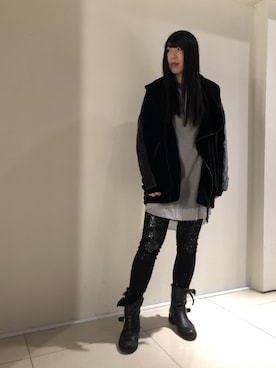 「KMRii」｜「アイテム（ブルゾン）」を使った、照井千尋さん（レディース・163cm）の冬コーディネート