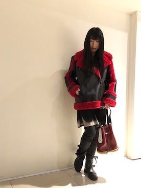 「KMRii」｜「アイテム（ブルゾン）」を使った、照井千尋さん（レディース・163cm）の冬コーディネート