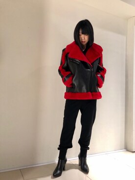 「KMRii」｜「アイテム（ブルゾン）」を使った、照井千尋さん（レディース・163cm）の冬コーディネート