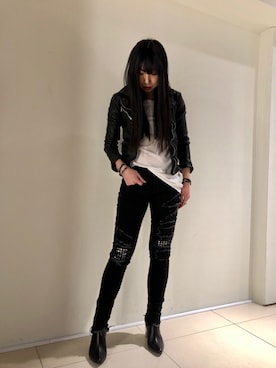 「JOHN LAWRENCE SULLIVAN」｜「アイテム（ライダースジャケット）」を使った、照井千尋さん（レディース・163cm）の冬コーディネート