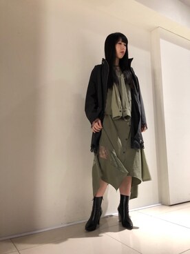 「ADDICT NOIR（アディクトノアー）のアイテム（ジャケット/アウター）」を使った、照井千尋さん（レディース・163cm）の春コーディネート