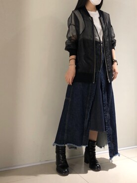 「ADDICT NOIR（アディクトノアー）のアイテム（ジャケット/アウター）」を使った、照井千尋さん（レディース・163cm）の春コーディネート