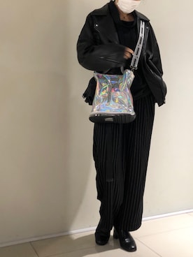 「ROYAL FLASH（ロイヤルフラッシュ）のアイテム（ライダースジャケット）」を使った、照井千尋さん（レディース・163cm）の夏コーディネート