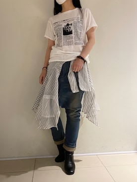 「ISAMU KATAYAMA BACKLASH（イサムカタヤマバックラッシュ）のアイテム」を使った、照井千尋さん（レディース・163cm）の夏コーディネート