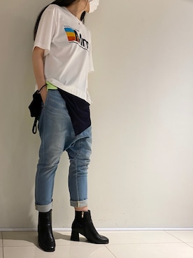 「ISAMU KATAYAMA BACKLASH（イサムカタヤマバックラッシュ）のアイテム」を使った、照井千尋さん（レディース・163cm）の夏コーディネート