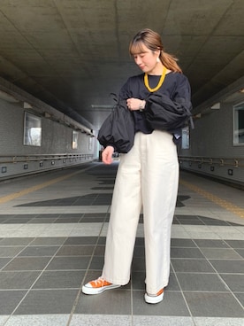 「Hのアイテム（トップス）」を使った、ささきともみさん（レディース・157cm）の春コーディネート