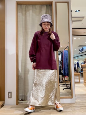 「CONVERSE（コンバース）のCONVERSE コンバース キャンバス オールスター J ハイ / CANVAS ALL STAR J HI (ORANGE) 31301640（スニーカー）」を使った、ささきともみさん（レディース・157cm）の夏コーディネート