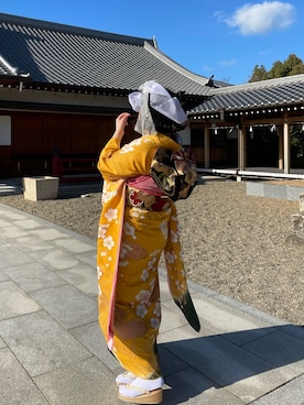 「アイテム（着物、イエロー系）」を使った、ua🍒さん（レディース・156cm）の冬コーディネート