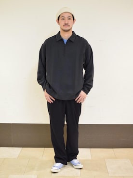 「アイテム（ニットキャップ/ビーニー、ホワイト系）」を使った、高野 恭平さん（メンズ・177cm）の春コーディネート