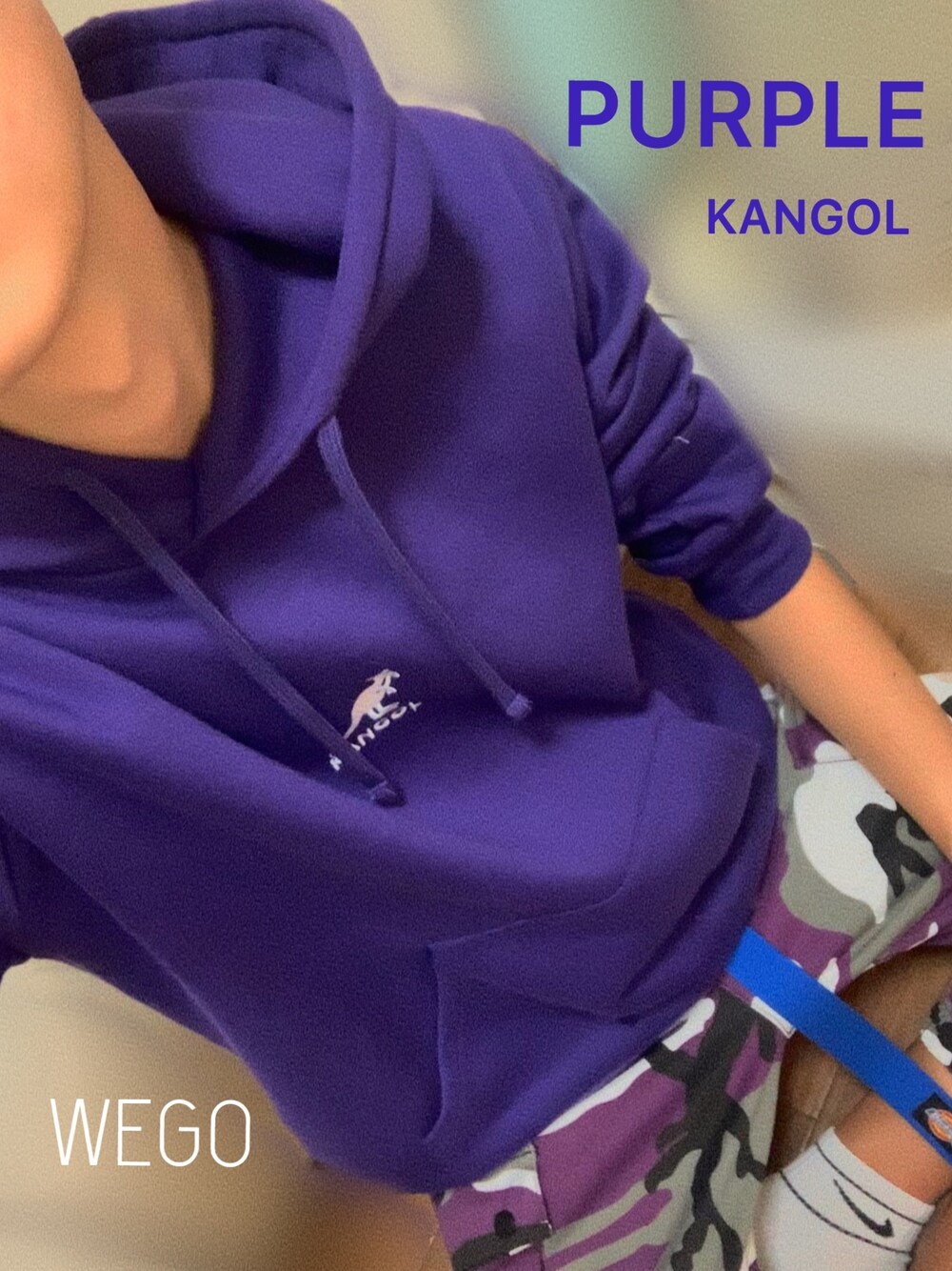 「休日スタイル、おしゃれさんと繋がりたい、パーカー、KANGOL、WEGO、パーブルコーデ」｜「KANGOLの∴WEGO/カンゴール別注裏起毛ビッグシルエットロゴプルパーカ―（パーカー、パープル系）」を使った、。さん（メンズ・180cm）の春コーディネートの1枚目の写真