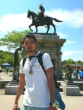 「The Endless Summer（エンドレスサマー）のTES V/N TEE（Tシャツ/カットソー、ホワイト系）」を使った、U-Tさん（メンズ・187cm）の春コーディネート