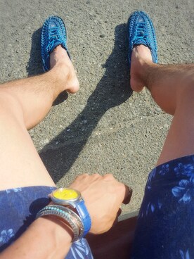 「KEEN（キーン）のアイテム（サンダル、ブルー系）」を使った、U-Tさん（メンズ・187cm）の春コーディネート