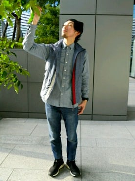 「45R（フォーティファイブアール）のアイテム（ダウンベスト）」を使った、ハラさん（メンズ・169cm）の冬コーディネート