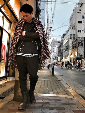 「ISAMU KATAYAMA BACKLASH（イサムカタヤマバックラッシュ）のアイテム（カーディガン/ボレロ）」を使った、akihiro_okadaさん（メンズ・174cm）の冬コーディネート