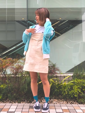 「MILKFED.」｜「アイテム（ナイロンジャケット）」を使った、林 萌花さん（レディース・159cm）の春コーディネート