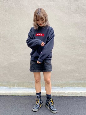 「Dr. Martens（ドクターマーチン）のDr.ﾏｰﾁﾝ　1460　8ホール（ブーツ）」を使った、林 萌花さん（レディース・159cm）の冬コーディネート