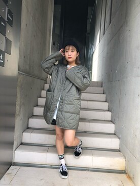 「MILKFED.」｜「アイテム（ナイロンジャケット）」を使った、林 萌花さん（レディース・159cm）の冬コーディネート
