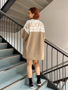 「ラフコーデ」｜「アイテム（チュニック）」を使った、林 萌花さん（レディース・159cm）の春コーディネート