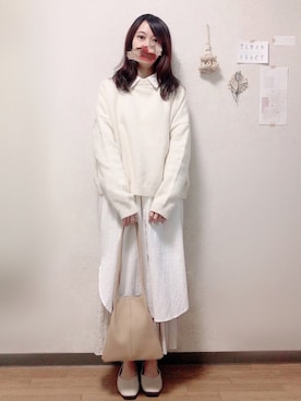 「オールホワイト」｜「アイテム（シャツワンピース）」を使った、K ˙˳⋆﻿さん（レディース・155cm）の春コーディネート