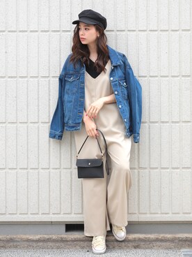 「アイテム（つなぎ/オールインワン、ベージュ系）」を使った、girlydollさん（レディース・158cm）の春コーディネート