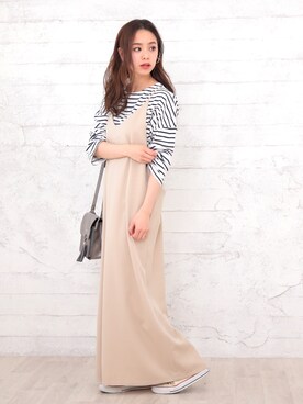 「アイテム（つなぎ/オールインワン、ベージュ系）」を使った、girlydollさん（レディース・158cm）の春コーディネート