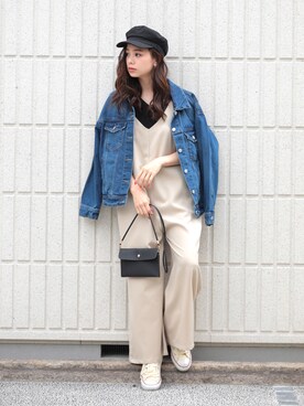 「アイテム（つなぎ/オールインワン、ベージュ系）」を使った、girlydollさん（レディース・158cm）の春コーディネート