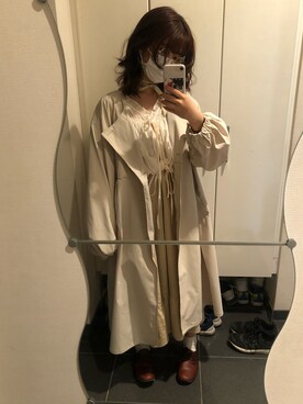「ehka sopo（エヘカソポ）のアイテム（ノーカラーコート）」を使った、にらさん（レディース・147cm）の春コーディネート