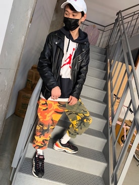 「Jordan」｜「アイテム（ライダースジャケット）」を使った、Ryotaさん（メンズ・172cm）の秋コーディネート