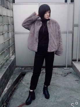 「select MOCA（セレクトモカ）のアイテム（ノーカラージャケット）」を使った、miuさん（レディース・155cm）の冬コーディネート