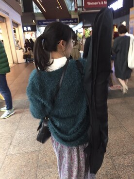 「H&M（エイチ・アンド・エム）のアイテム（短外套、グリーン系）」を使った、aさん（レディース・157cm）の秋コーディネート