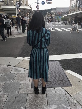 「usedのアイテム（洋裝、ブルー系）」を使った、aさん（レディース・157cm）の秋コーディネート