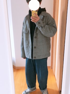 「アイテム（ミリタリージャケット、ホワイト系）」を使った、はやとさん（メンズ・165cm）の冬コーディネート