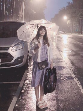 「雨」｜「アイテム（デニムジャケット）」を使った、Hua. さん（レディース・160cm）の夏コーディネート