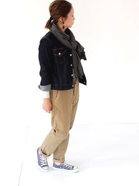「D.M.G.（ドミンゴ）のアイテム（ジャケット/アウター）」を使った、francbonnさん（レディース・155cm）の秋コーディネート