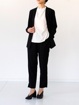 「SET UP」｜「アイテム（ノーカラージャケット）」を使った、francbonnさん（レディース・158cm）の冬コーディネート