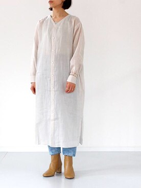 「リラックスコーデ」｜「アイテム（シャツワンピース）」を使った、francbonnさん（レディース・158cm）の冬コーディネート