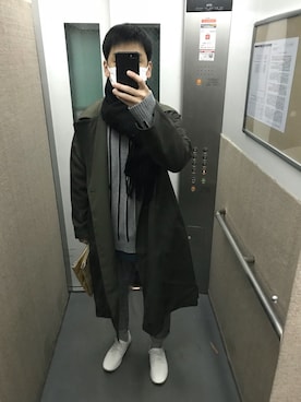「ADAM ET ROPE'（アダムエロペ）のアイテム（チェスターコート）」を使った、ごんピクシーさん（メンズ・172cm）の冬コーディネート