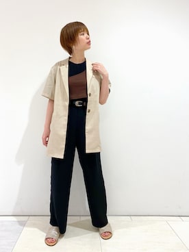 「半袖ジャケット」｜「アイテム（その他アウター）」を使った、ミラさん（レディース・162cm）の夏コーディネート